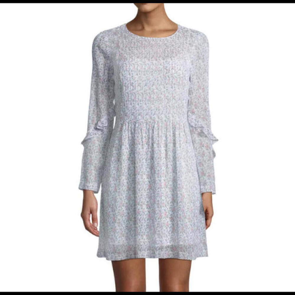 Club Monaco printed floral silk long sleeve mini dress